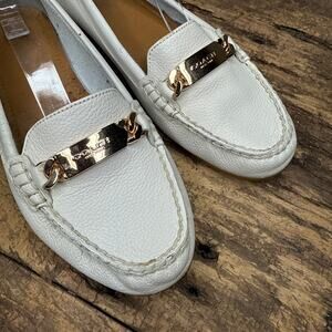 Coach Leather Driving Loafers Womens 7B White Pebbled Leather Slip On Flats